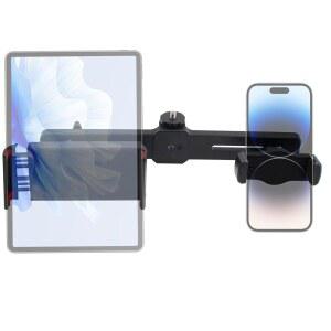 [미국배송] 조이화트레이드 듀얼 홀더 스마트폰 및 태블릿 삼각대 마운트 어댑터 브이로그 라이브 스트리밍 비디오 녹화를 위한 범용 360 회전 조절 클립 스탠드 1/4인치 나사와 호환 블랙