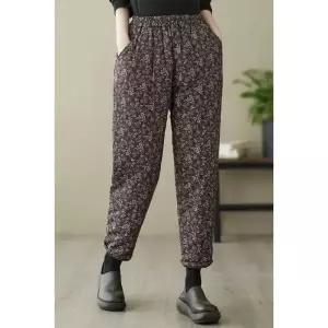 깜도리 여자 키작녀 겨울 바지 빈티지 잔 꽃 면마 패딩 도톰면 캐주얼 무 꾹4