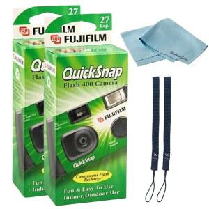 후지필름 퀵스냅 플래시 400 일회용 35mm 카메라 u2022 2팩 2핸드 스트랩 블루버드 세일 마이크로파이버 클리닝