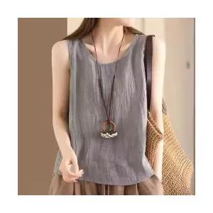 여자 민소매 티 셔츠 셔링 여름 빈지 린넨 블라우스 모시 나시 앤크 BE5