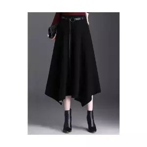 여자 쉬폰 스커트 시폰 언발 모직 겨울 플리츠 중기장 우산 BE4