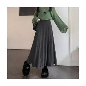 여자 쉬폰 스커트 시폰 추동 니트 하이웨스트 슬림핏 플리츠 A라인 롱 BE4