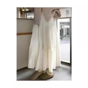 여자 쉬폰 스커트 시폰 펀칭 레이스 케이크 가을 겨울 하이웨스트 슬림핏 파라솔 롱 BE4