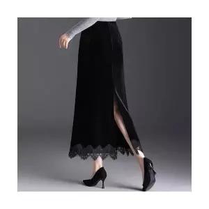 홈센주샵 여성 블랙 벨벳 힙 랩 스커트 추동 머메이드 레이스 롱 SOH4