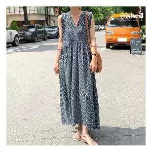 [위시드]플라워 민소매 롱 원피스 (WIBBOP050)