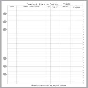 A5 사이즈 결제/지출 기록 및 체크 레지스터 페이지 필로팍스 LV(GM) 키키 K TMI 등의 6링 노트북용 펀칭.