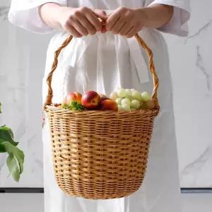 디자인 원통형 라탄 바구니 캠핑 피크닉 분위기 연출 손잡이 수납 핸들 소품 보관함 정리