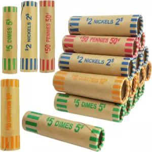 피에고 512개의 다양한 프리폼 코인 롤지 쿼터용 다임스 니켈 페니 포장지 머니 체인지 롤 종이 롤러 및
