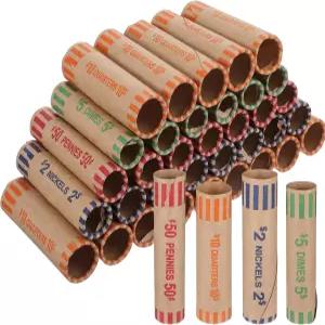 256개의 모듬 동전 포장지 프리폼 튜브 은행 및 사무실용 대량 롤러(쿼터스 페니 니켈스 다임스)