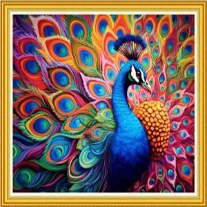 펀스부트 스탬프 크로스 스티치 키트 초보자용 자수 11CT 패턴 바늘 포인트 인쇄 키트-컬러 피콕 16x20