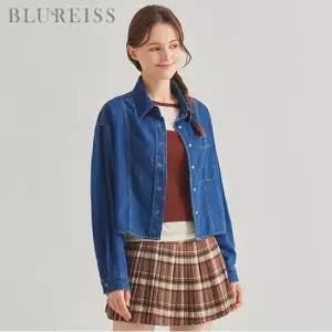 [블루레이스] 셔츠카라 크롭 데님 블라우스_B5F1BL5161