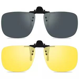 WANGLY 편광 유니 클립 온 플립 업 선글라스 처방 및 독서용 안경 프레임, 그레이+옐로우.