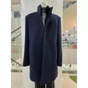 네이비 캐시미어 하이넥 천연모피 퍼 하프 코트 WSY4CJ50A_CA