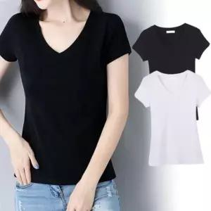 여자 무지 브이넥 V넥 반팔 티셔츠 흰티 기본 슬림핏 이너티