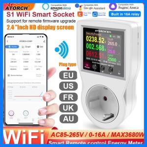 AC 220V Tuya 스마트 라이프 WiFi 소켓 디지털 전력 주파수 에너지 미터 전기 시간 컨트롤러 Amp KWh 원격