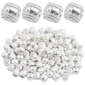 100개 합금 원형 기둥 스페이서 비드 큰 구멍(4mm) 튜브 루즈 비드 벌크 금속 스페이서 DIY 유럽 팔찌 목걸이 귀걸이 장신구 제작을 위한 공예 용품, 밝은 은색