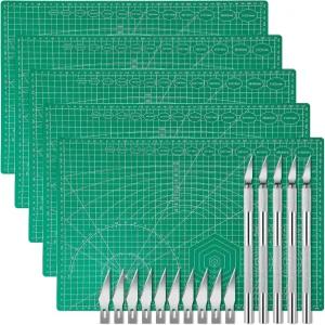 5팩 셀프 힐링 커팅 매트 및 Exacto 나이프 세트 정밀 커터가 장착된 재봉 공예 스크랩북 퀼팅을 위한 추가