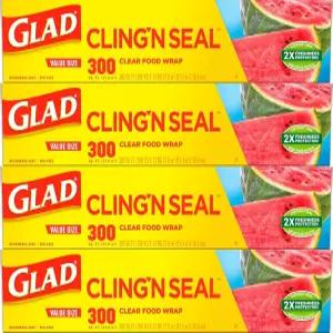 글래드 클링 N 씰 음식용 플라스틱 랩 밀폐 300 스퀘어 풋 롤(4팩)