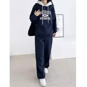 여성 스트링 후드티 set 와이드 팬츠 레터링 트레이닝 2858867