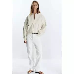 [ZARA] 자라 자수 페이크 스웨이드 봄버 재킷 - 크림 2988853