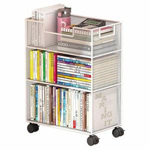 북카트 이동식 미니 도서관 철제 스탠딩 다용도 2층 2단 흰색 선반 간이 책상