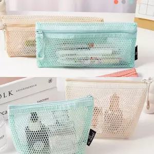 [보리별] 메쉬 파우치 펜케이스 파스텔톤 시리즈 2type 여행용 립스틱 화장품 가방 펜슬파우치