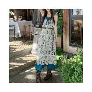 아리엘스타일 크로셰짜임 민소매 보헤미안룩 나듀아원피스세트