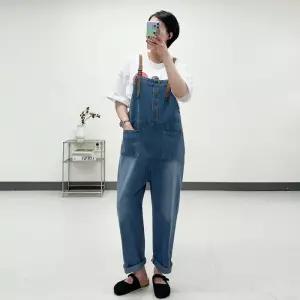 미즈큐즈 브리치 M 2XL까지 빅사이즈 벨트끈 단추 청 멜빵바지 오버롤