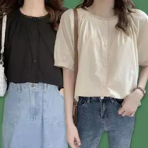 하객 예쁜 반팔 여성 블라우스 브라우스 여름