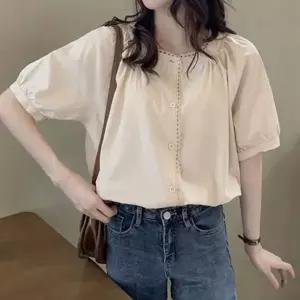 하객 베이지 예쁜 브라우스 블라우스 여름 반팔 여성