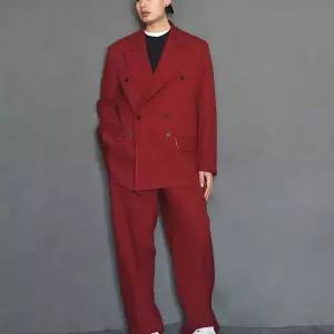 오버핏 더블 남자셋업수트 캐주얼 셋업 양복 레드