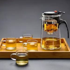 내열유리다관 로하티 웰링 내열유리 버튼 드롭 차포트 4인 찻잔세트