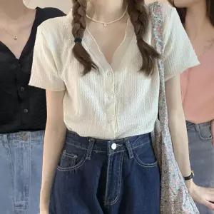 여자브라우스 여자 여름 반팔 블라우스 여성 브이넥 브라우스