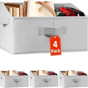 크리우시아 옷장 정리함 4팩 - 손잡이가 있는 대형 접이식 선반 옷 장난감 담요 수건 지갑 모자를 정리할