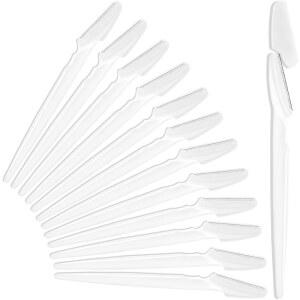 12개 흰색 눈썹 면도기, 얼굴 면도기 다목적, 각질 제거 더마플랜 도구, 보호 커버가 있는 트리머 여성 남성용 제모기 사용