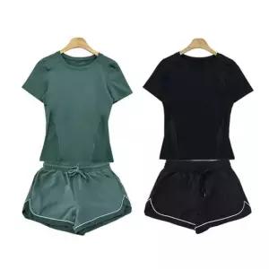 여성 스포츠 반팔 3부 반바지 트레이닝 세트 헬스복