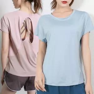 여성 뒷면 오픈 메쉬 슬림핏 트레이닝 반팔티 반팔요 가복 요가복 여름 쿨링 운동복 민소