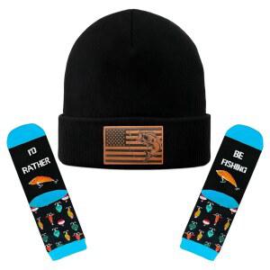 남성용 APUTI 남성 블랙 비니 여성 겨울 니트 낚시 모자 선물 크리스마스 스타킹 스터퍼 흰색 코끼리 아빠 남편