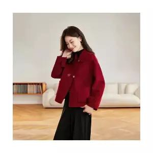 여성 모직코트 더블 모직 반코트 가을 겨울 레드 코트 캐주얼 OP4
