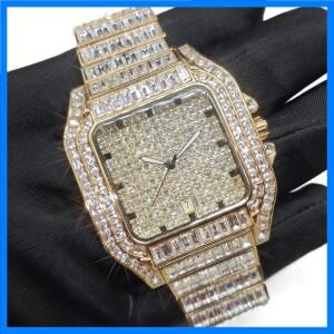 남성용 고급 사각 다이아몬드 시계 힙합 스타일 블링블링 아이스 아웃 손목시계 패션 스테인리스 스틸 방수