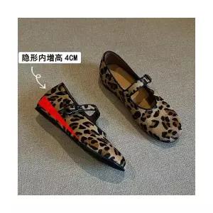 스파이더맨 여성 양가죽 속굽 호피 가죽 스트랩 메리제인 플랫 슈즈 OPH5