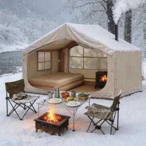 6-8인용 캠핑용 풍선 텐트, AC 포트가 있는 고급 스토브 잭이 휴대용 간편한 설치형 텐트 하우스