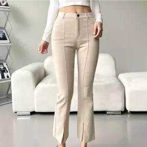 앞트임 스판 면 부츠컷 팬츠 여성 나팔 캐주얼 바지
