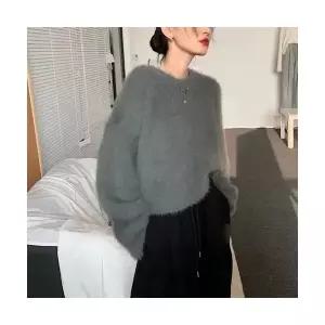 라운드넥 뽀글이 풀오버 루즈핏 여성니트 추동 복고풍 밍크털 스웨터 KS4