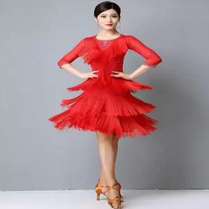 고급신상 라틴댄스 수술레이스 원피스 성인 공연