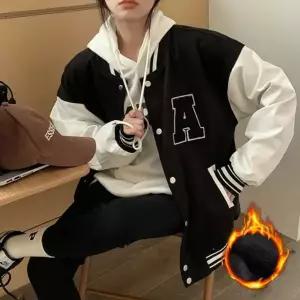 여성 겨울 아우터 1컬러 배색 베이직 기모 야구점퍼