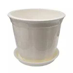 라인원형 백색 도자기느낌 플라스틱화분 6호 화분 화분받침 플라스틱