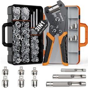 프레시바 3사이즈 그로밋 도구 키트 - 1/2인치 1/4인치 3/8인치 홀 펀치 및 아일렛 설정 300개 포함 | 방수포, 텐트, 캔버스, 비닐 가죽 공예용 핸드헬드 플라이어