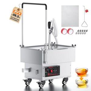 PYY 프라이어 필터 기계 - 레스토랑 슈퍼마켓용 18L/5.8GAL 모바일 오일 15L/min 1700RPM 스테인리스 스틸 상업용 딥 여과 그리스 300W