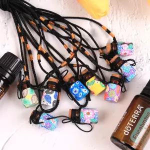 아로마 목걸이 공병 꽃무늬 자기 테라피 오일 에센셜 1ml 갈색공병 방향제 